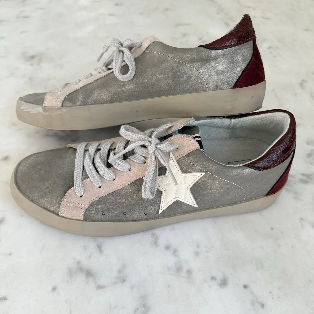 SHU SHOP Paula Womens Star Sneakers Size 8 Metallic Silver‎ Pink Burgundy $89